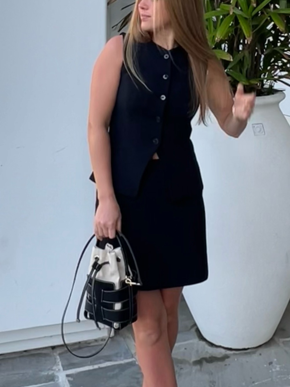 Aritzia Black Sleeveless Button Vest Mini Dress